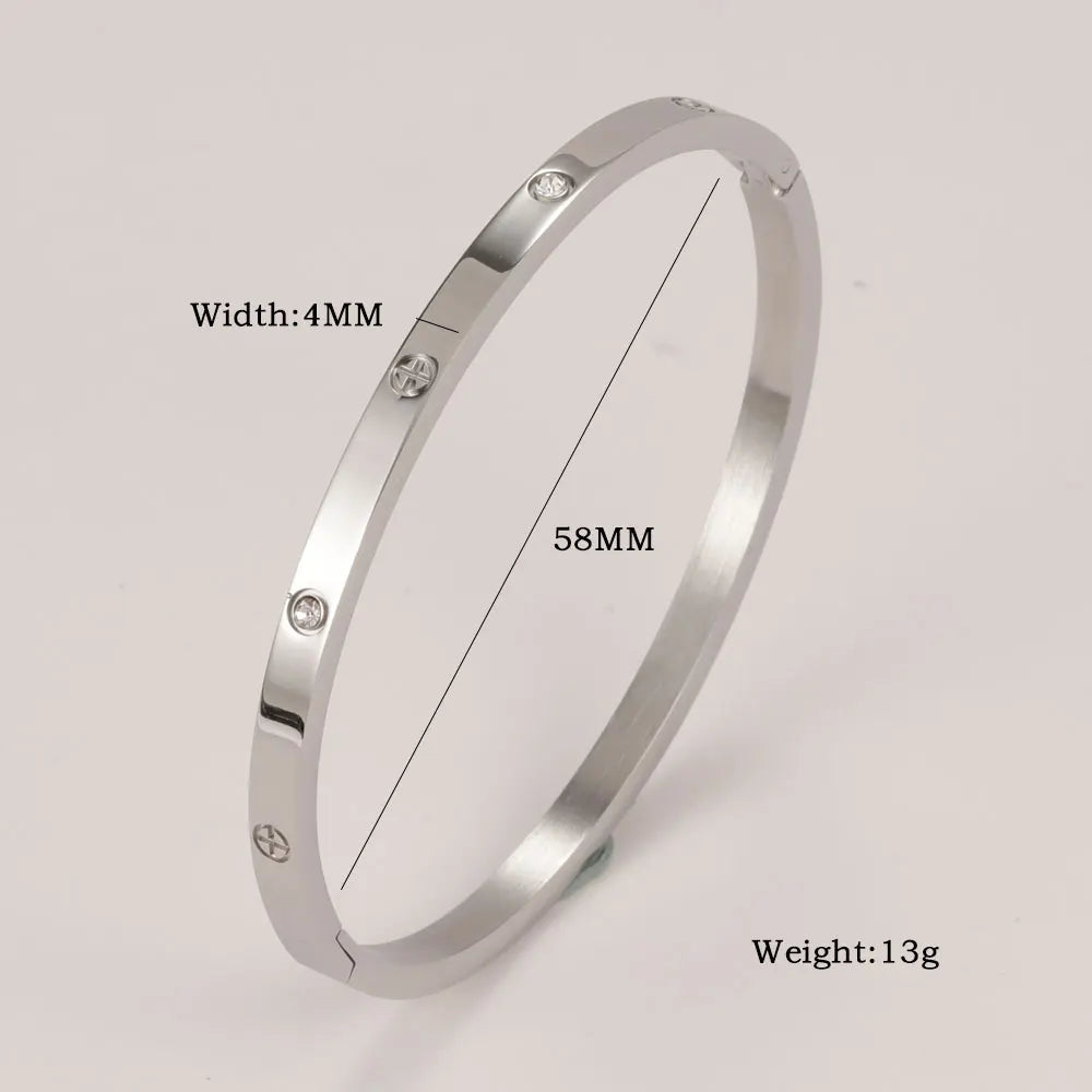 Iced Crystal Cuff Bangle Bracelet — Steel