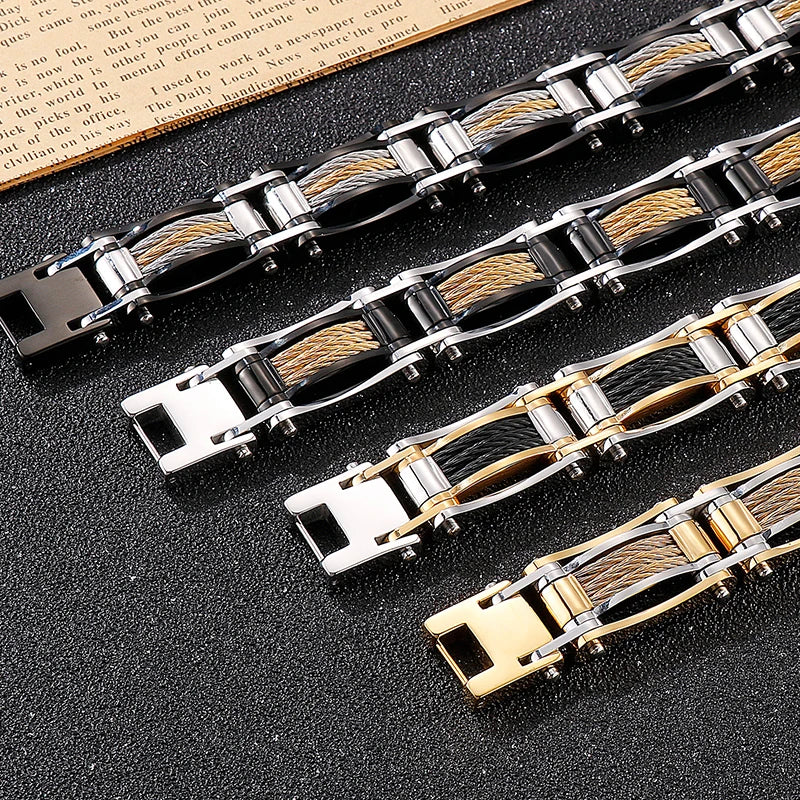15MM Twist Chain Bracelet Man 18K Gold Color Men's Bracelets On Hand Heavy Stainless Steel Mannen Armband Jewellery