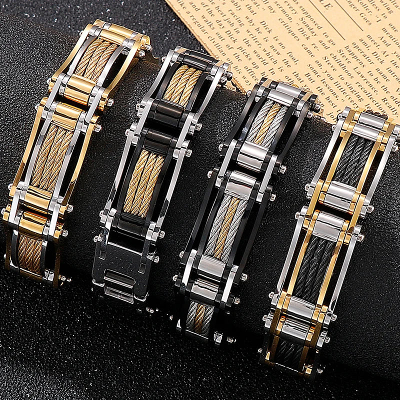 15MM Twist Chain Bracelet Man 18K Gold Color Men's Bracelets On Hand Heavy Stainless Steel Mannen Armband Jewellery