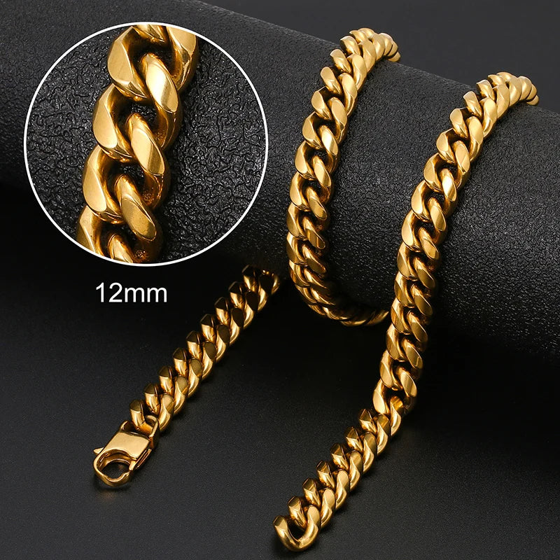 8mm 6mm Classic Cuban Chain Stainless Steel Necklace For Men's Women Chains Around The Neck Gold Silver Color Necklace Gift