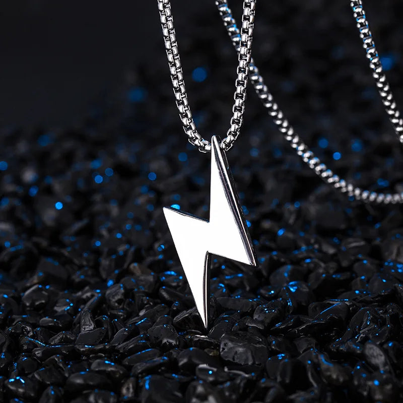 Lightning Charm Pendant Necklace — Stainless Steel