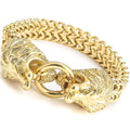 Cool Lion Head Bracelet Men Figaro Link Chain Mens Cuff Bracelets Heavy Solid Stainless Steel Male Jewelry Bangles