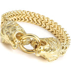 Cool Lion Head Bracelet Men Figaro Link Chain Mens Cuff Bracelets Heavy Solid Stainless Steel Male Jewelry Bangles