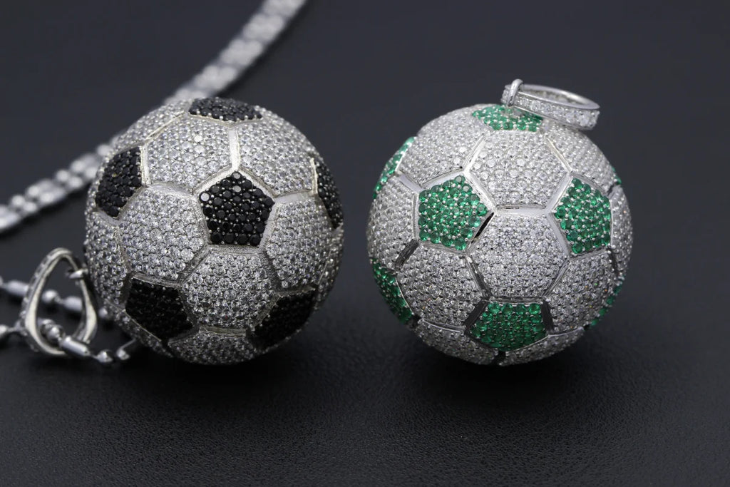 Iced Out Soccer Ball Pendant — Two-Tone Silver Gold