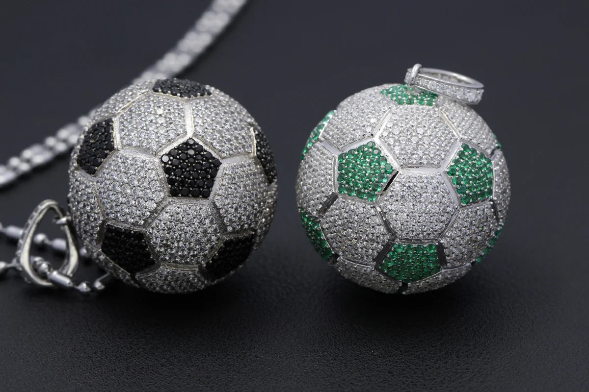 Iced Out Soccer Ball Pendant — Two-Tone Silver Gold