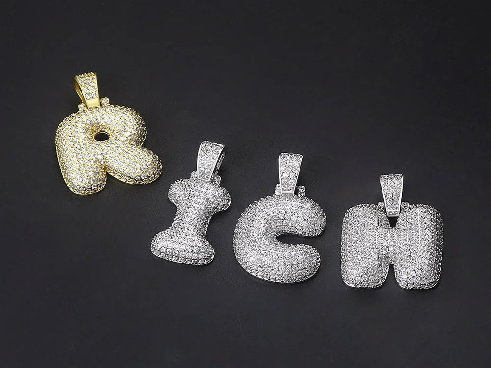 Iced Out Letter Bubble Pendant Necklace