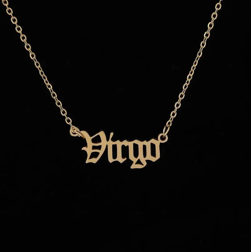 New Constellation Zodiac Necklaces Jewelry for Women Antique Style Designed Letter Taurus Aries Pendant Necklaces Gift Collier