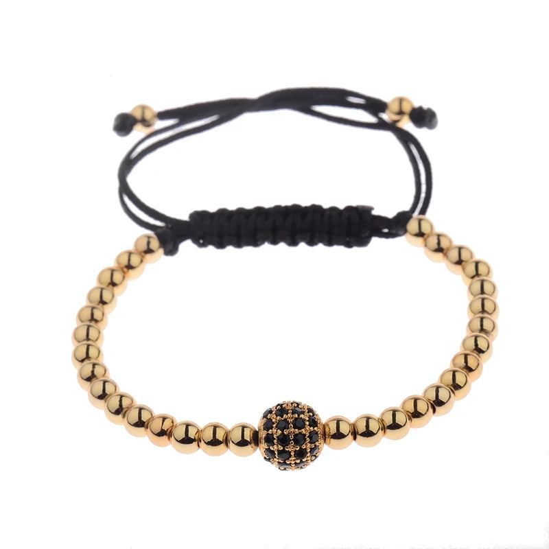2020 Classic Luxury CZ Black Zircon Long Tubes&4MM Copper Beads Macrame Men Bracelets&Bangles For Women Jewelry Bileklik