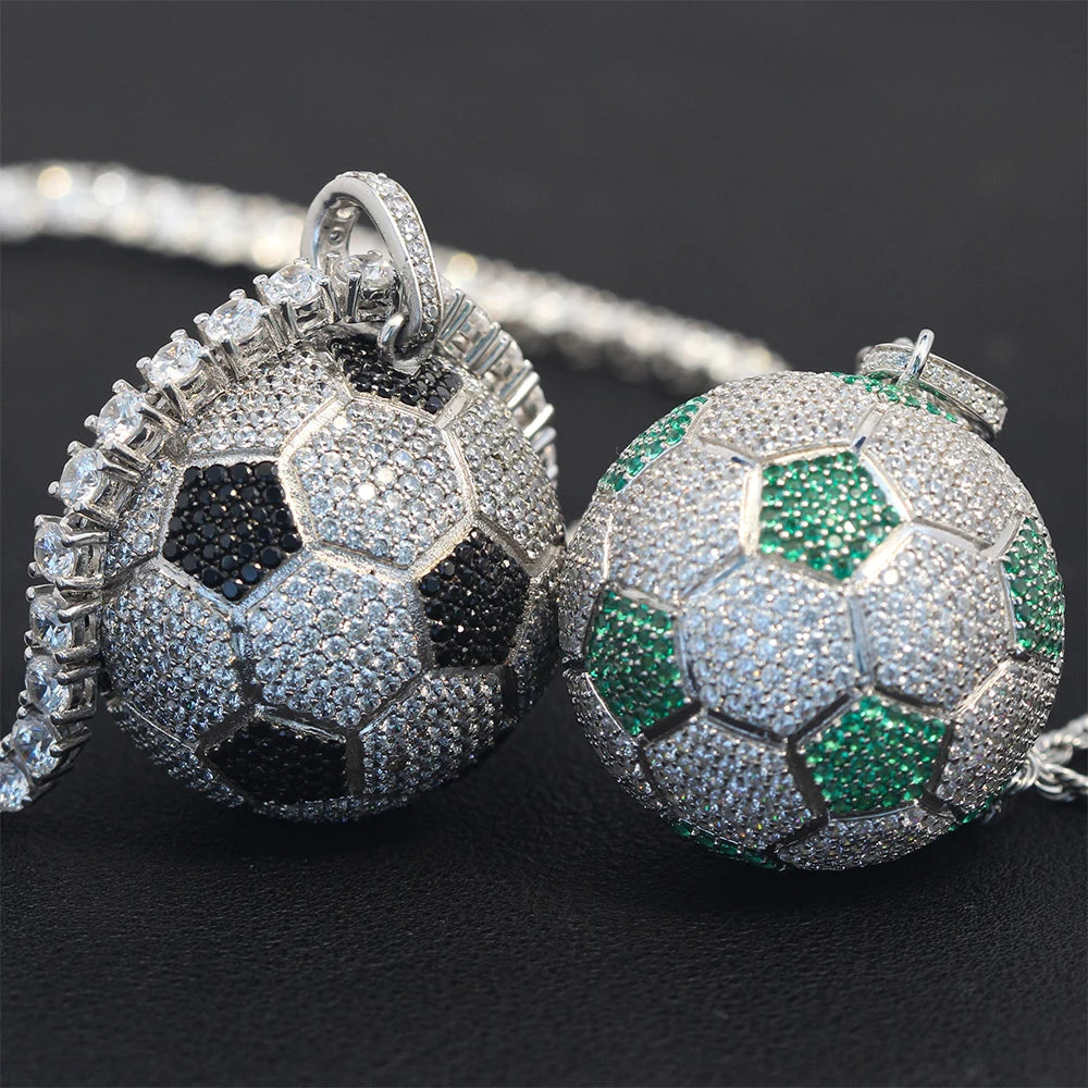 Iced Out Soccer Ball Pendant — Two-Tone Silver Gold