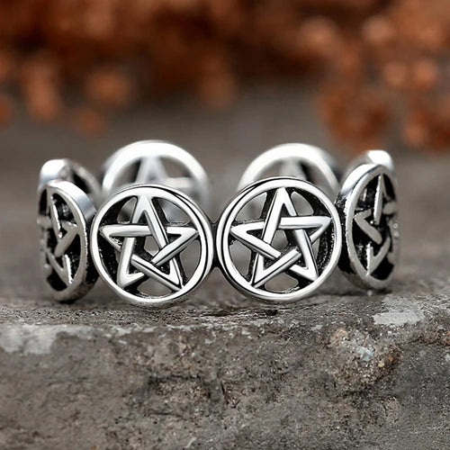 Chunky Pentagram Star Ring — Silver-Tone, Adjustable Band
