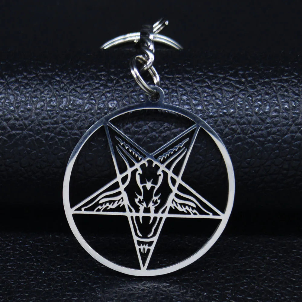 Baphomet Steel Ring Large Hollow Keychains Goat