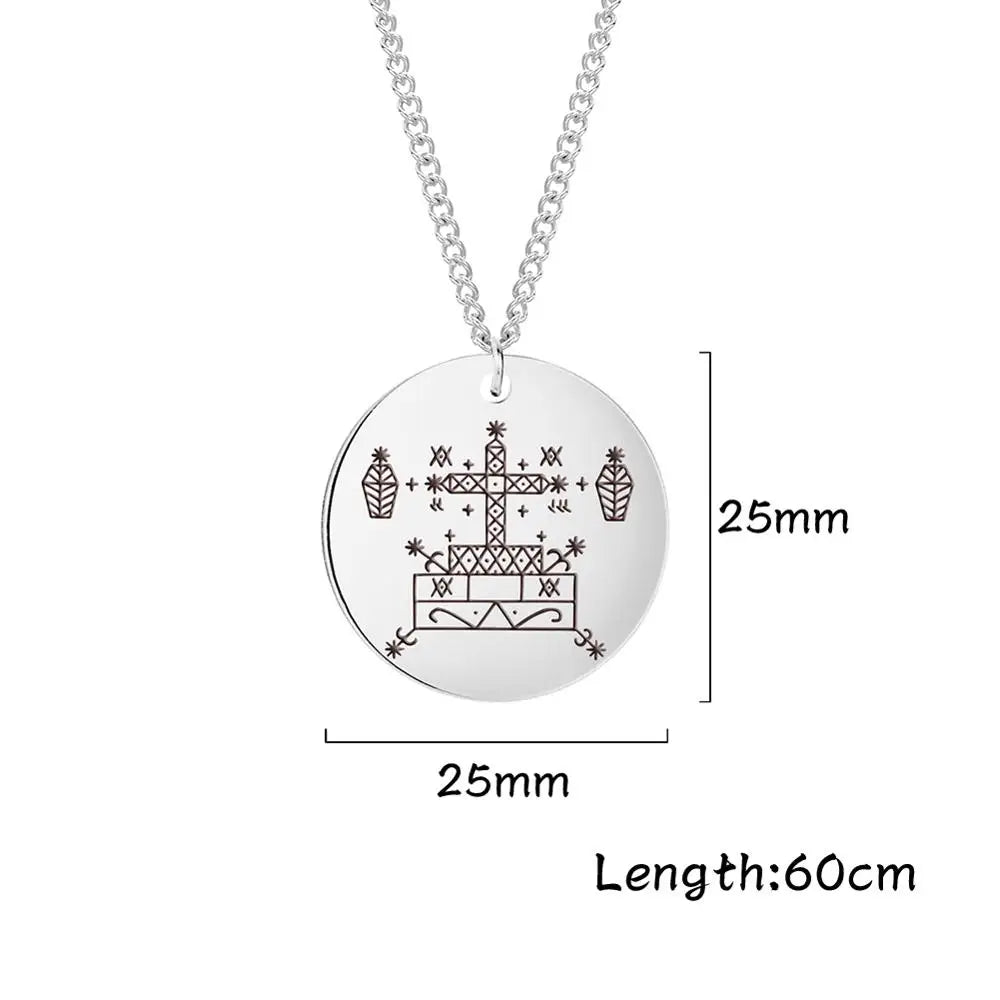 My Shape Voodoo Loa Baron Samedi Round Pendant Necklace for Men Maman Brigitte Stainless Steel Necklaces Amulet Religion Jewelry