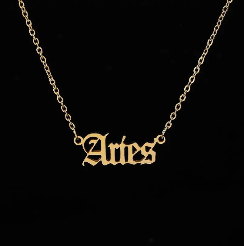 New Constellation Zodiac Necklaces Jewelry for Women Antique Style Designed Letter Taurus Aries Pendant Necklaces Gift Collier