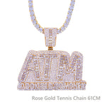 Iced Out Bling Letters ATM Addicted To Money Pendant Necklaces Gold Color AAA Zircon 5mm Tennis Chain Men's Hip Hop