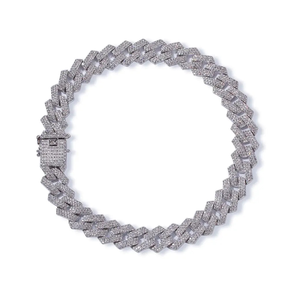THE BLING KING 20mm Prong Cuban Link Chains Necklace Fashion Hiphop Jewelry 3 Row Rhinestones Iced Out Necklaces For Men