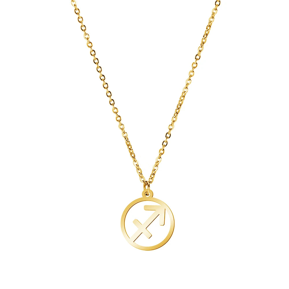 Cazador Zodiac Pendant Necklace for Women 12 Constellation Aries Pisces Gemini Chocher Stainless Steel Jewelry Gold Color Gifts