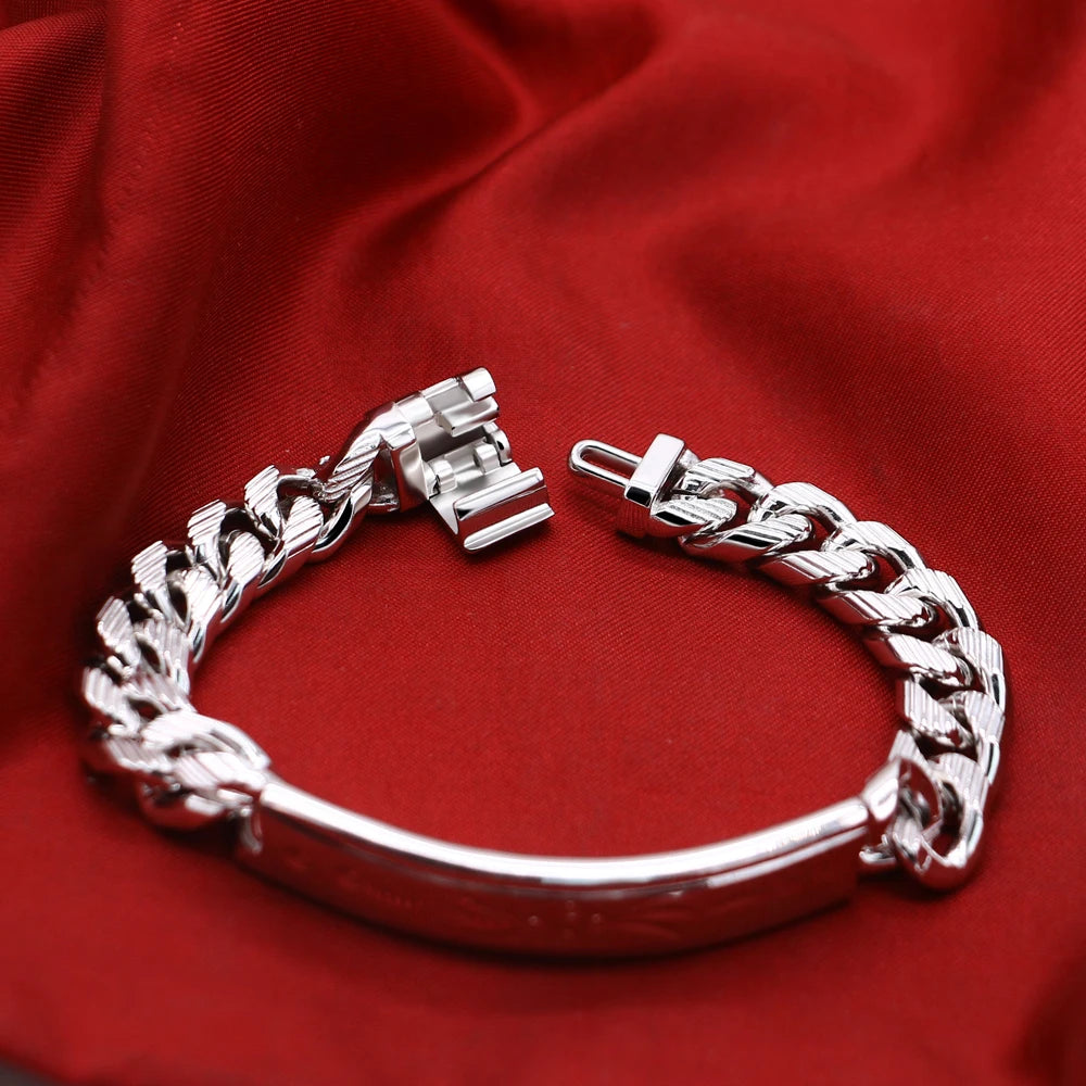 Fashion 925 Sterling Silver Bracelet for Men Male Cool Rock Punk Style Bracelet 100% Solid silver 10 mm 20 cm Bracelet