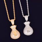 Men's Dollar Bag Pendant Necklace Gold Color Bling Cubic Zircon Hip Hop Rock Jewelry