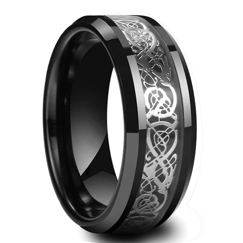 Fashion 8mm Men's Stainless Steel Ring Inlay Black Carbon Fiber Ring Wedding Engagement Jewelry Anniversary Gifts Drop