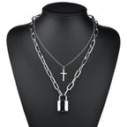 Two-Tone Lock Pendant Double Layer Chain Necklace