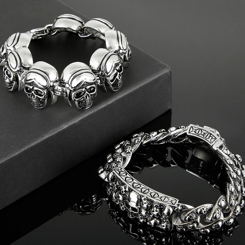 Steampunk Rock Skull Bracelet for Men In Waterproof Stainless Steel Skeleton Men's Bracelet Man Bike Jewelry Boys