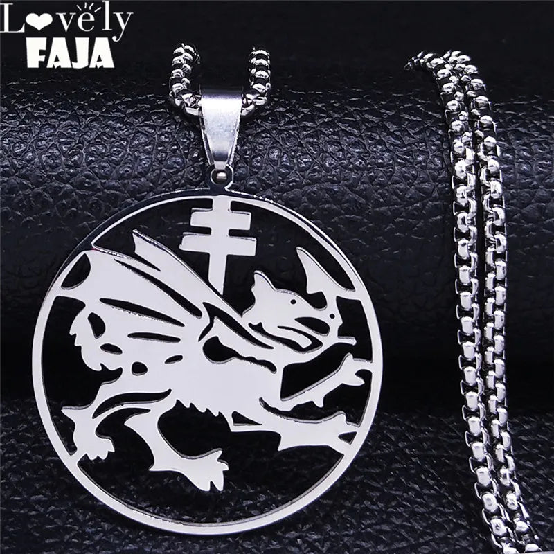 Dragon Order Pendant Silver Necklace — Stainless Steel