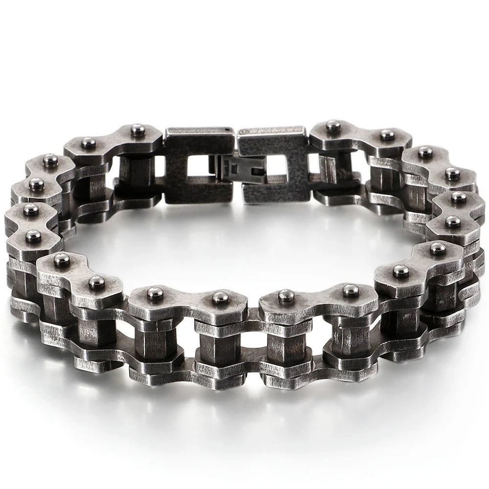 Heavy Stainless Steel Cross Bracelet for Man 23CM Long 13MM Wide Bicycle Chain Men's Bracelets Accessories Vintage