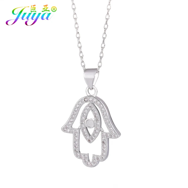 Iced Out Evil Eye Hamsa Hand of Fatima Necklace — Copper Alloy