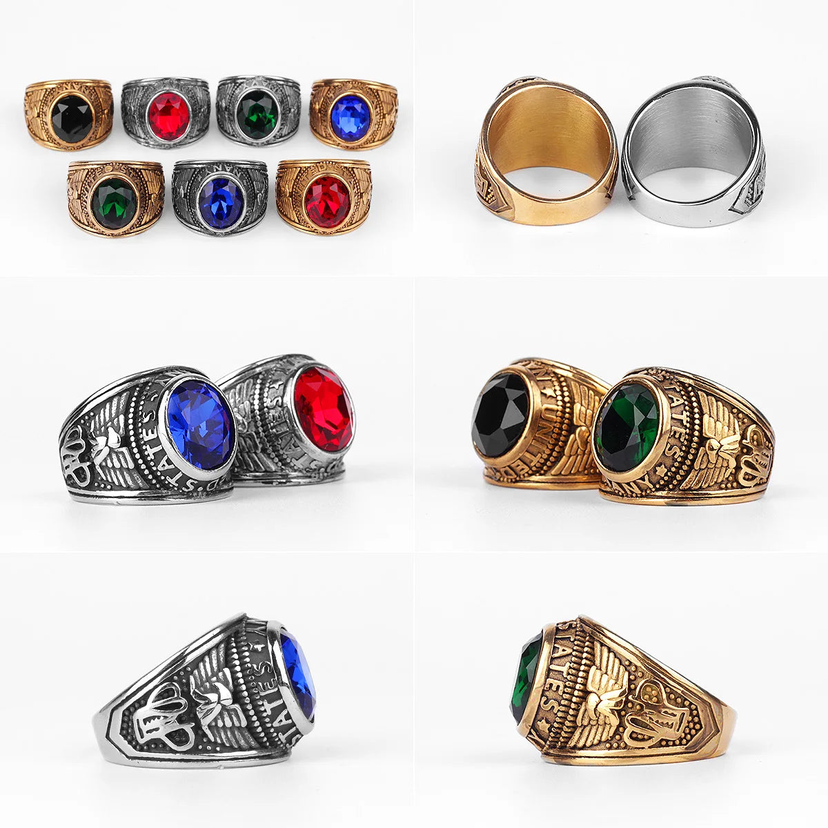 Stainless Steel Men Rings Rhinestone United States Punk Rock Hip Hop For Biker Male Boyfriend Jewelry Creativity Gift Wholesale