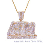 Iced Out Bling Letters ATM Addicted To Money Pendant Necklaces Gold Color AAA Zircon 5mm Tennis Chain Men's Hip Hop