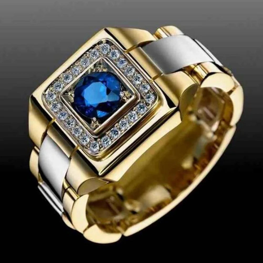 Iced Out Blue CZ Statement Ring, 1 Carat — Multi-Tone