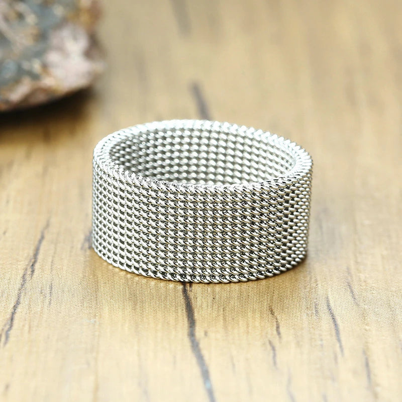 Mesh Flat Chain Band Ring — Stainless Steel