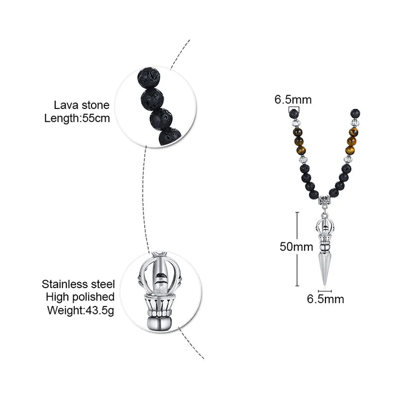 Tibetan Phurba Dagger Stone Necklace — Stainless Steel