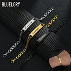 Bluelory Punk Stainless Steel Laser Engraved Name Custom Bracelets For Men Women Anniversary Gift
