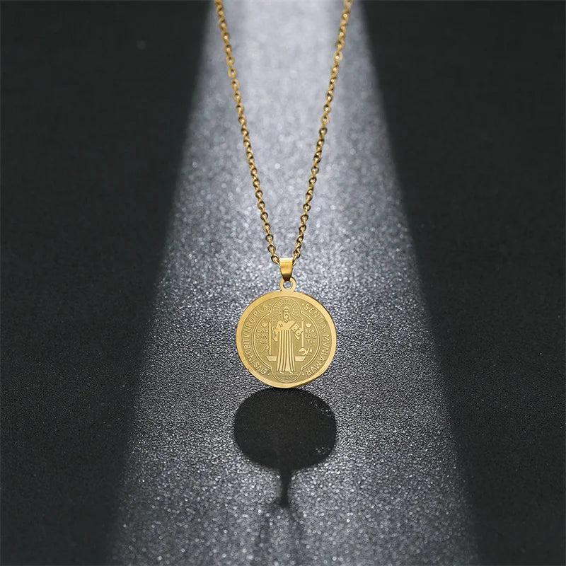 Saint Benedict Medal Cross Necklace — Two-Tone Stainless Steel
