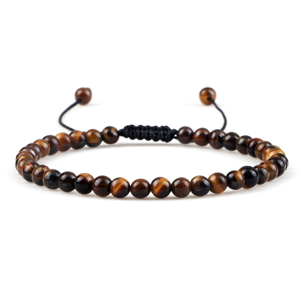 Natural Tiger Eye Stone Braided Beaded Bracelet, Adjustable