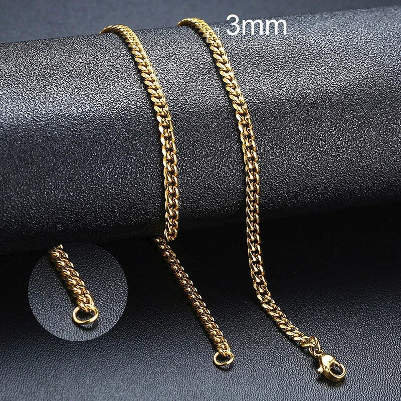 Vnox 18-70cm Curb Chain Necklaces 3-11mm Men's Miami Cuban Link Classic Punk Heavy Metal Stainless Steel Long Women