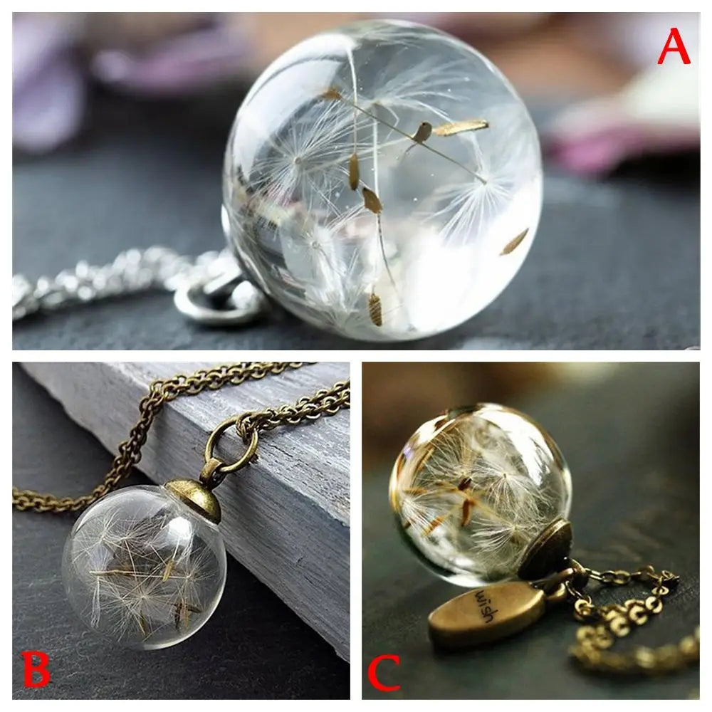 Dandelion Crystal Ball Pendant Necklace — Titanium