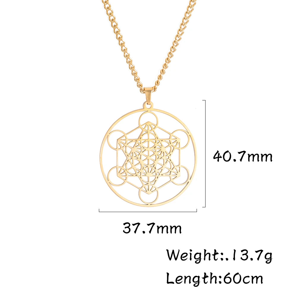 LIKGREAT Angel Seal Archangel Metatron Cube Necklace for Men Women Geometry Stainless Steel Pendants Amulet Spiritual