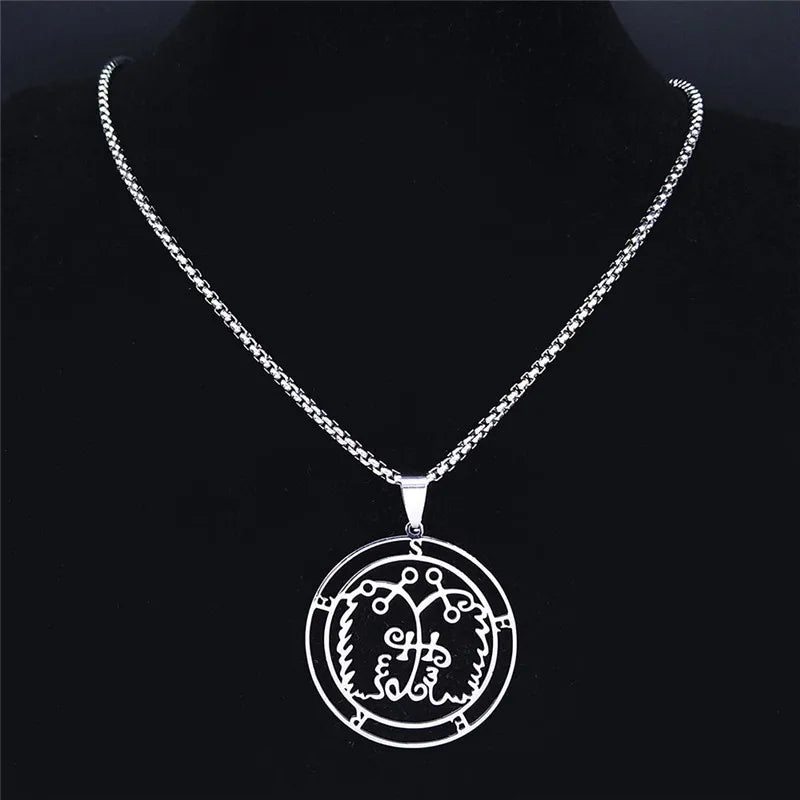 Demon Seal Silver Pendant Necklace — Stainless Steel