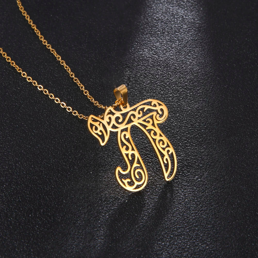 Likgreat Chai Amulet Women Men Pendant Necklaces Stainless Steel Gold Plated Jewelry Kabbalah Jewish Judaica of Charity Fortune