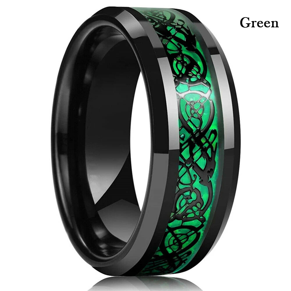 Fashion 8mm Stainless Steel Celtic Dragon Rings For Men Inlay Purple Carbon Fiber Rings Wedding Band Jewelry Birthday Gifts