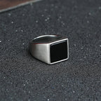 12.5mm Black Square Signet Ring — Stainless Steel