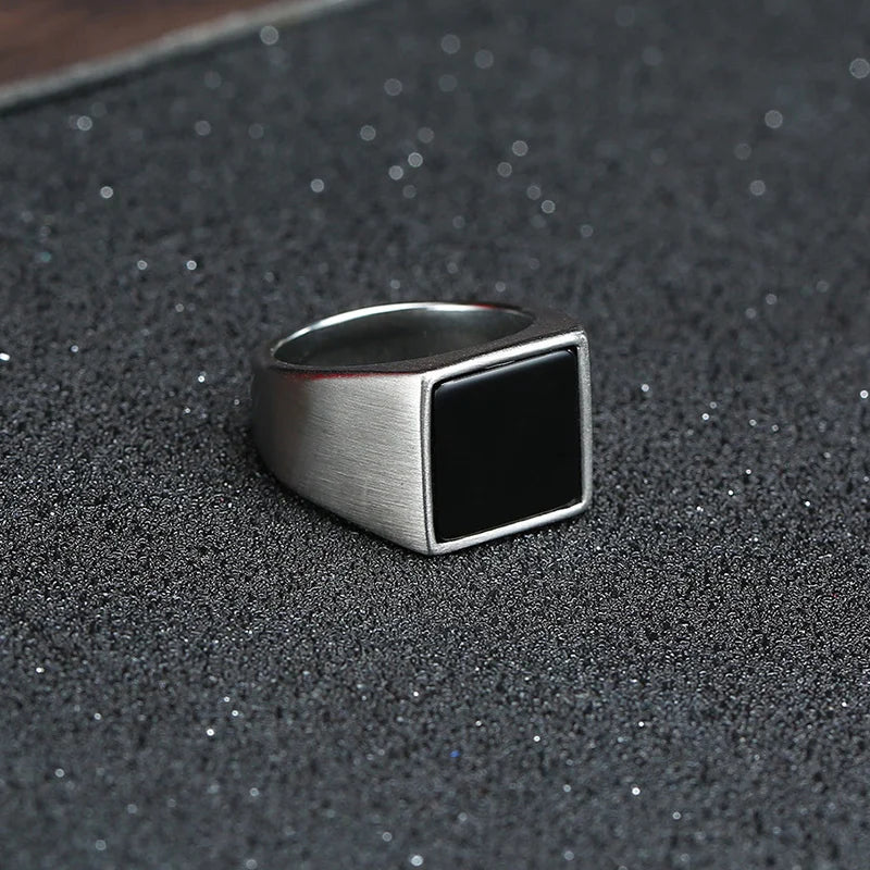 12.5mm Black Square Signet Ring — Stainless Steel