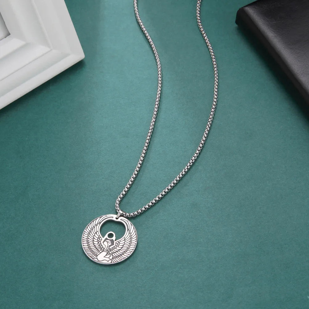 Egyptian Pyramid Pharaoh Isis Amulet Pendant Necklaces For Women Men Stainless Steel Jewelry Vintage Talisman African