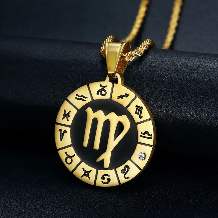 Zodiac Constellation Medallion Pendant — Gold