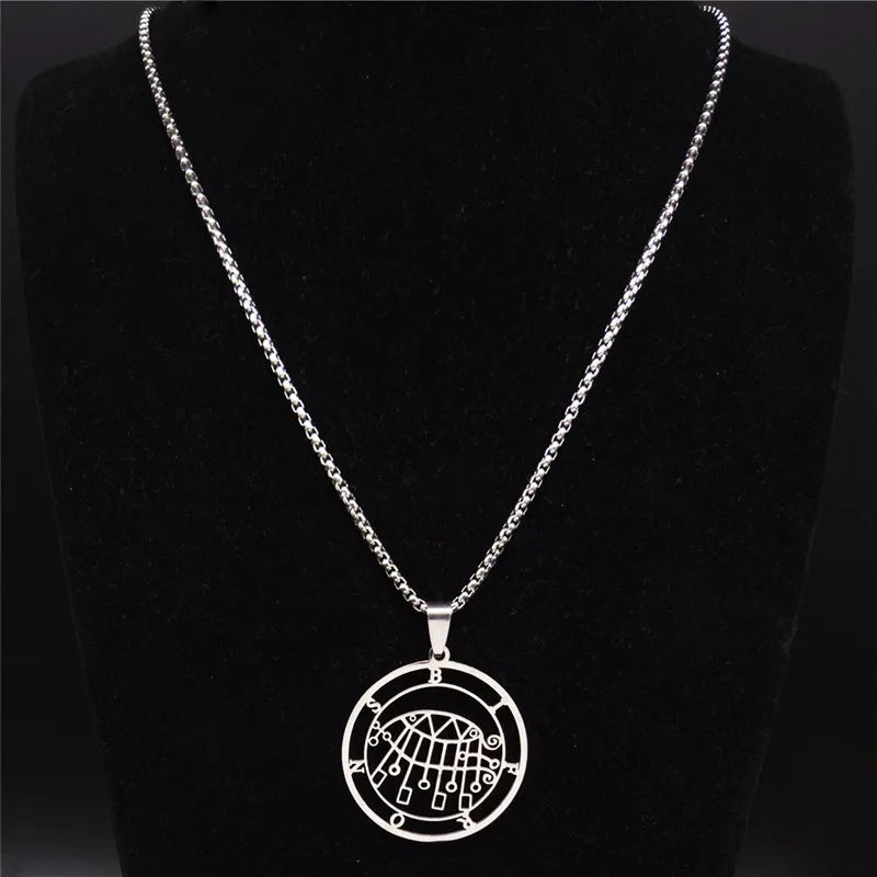 Demon Seal Silver Pendant Necklace — Stainless Steel