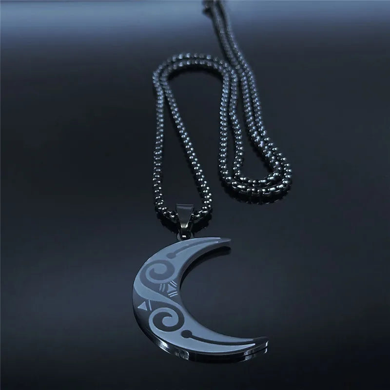 Witchcraft Moon Pendant — Black Stainless