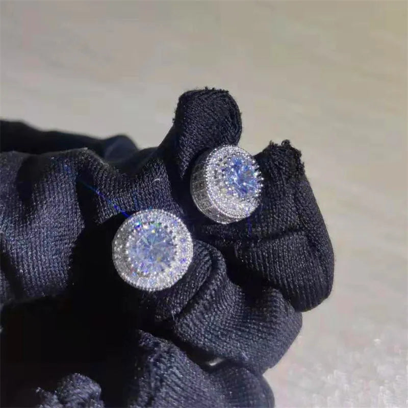 Female Austrian Crystal Round Earring White Gold Yellow Gold Color White Zircon Hip Hop Wedding Stud Earrings For Women Jewelry