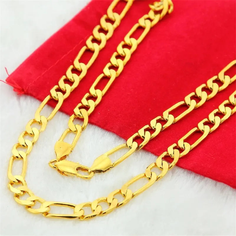 Hip Hop Mens Necklace 4/6/8mm Curb Cuban Chain Gold Color Filled Jewelry Necklaces Party Daily Wear 50-75cm